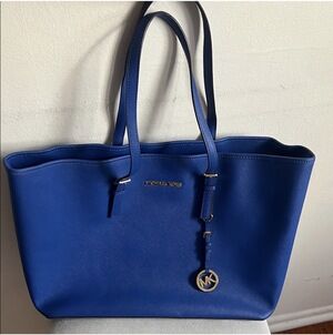 Michael Kors Saffiano Large Electric Blue Tote with MK Charm